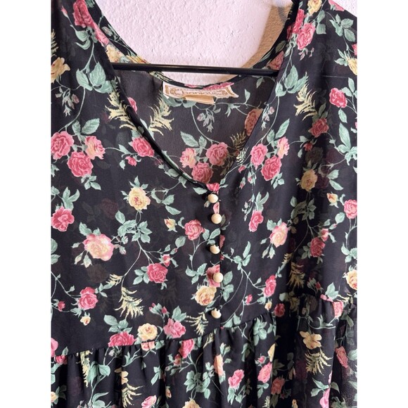 Vintage Bonjour Floral Button-Front Babydoll Dress Short Sleeve Black Women’s M - Picture 4 of 13
